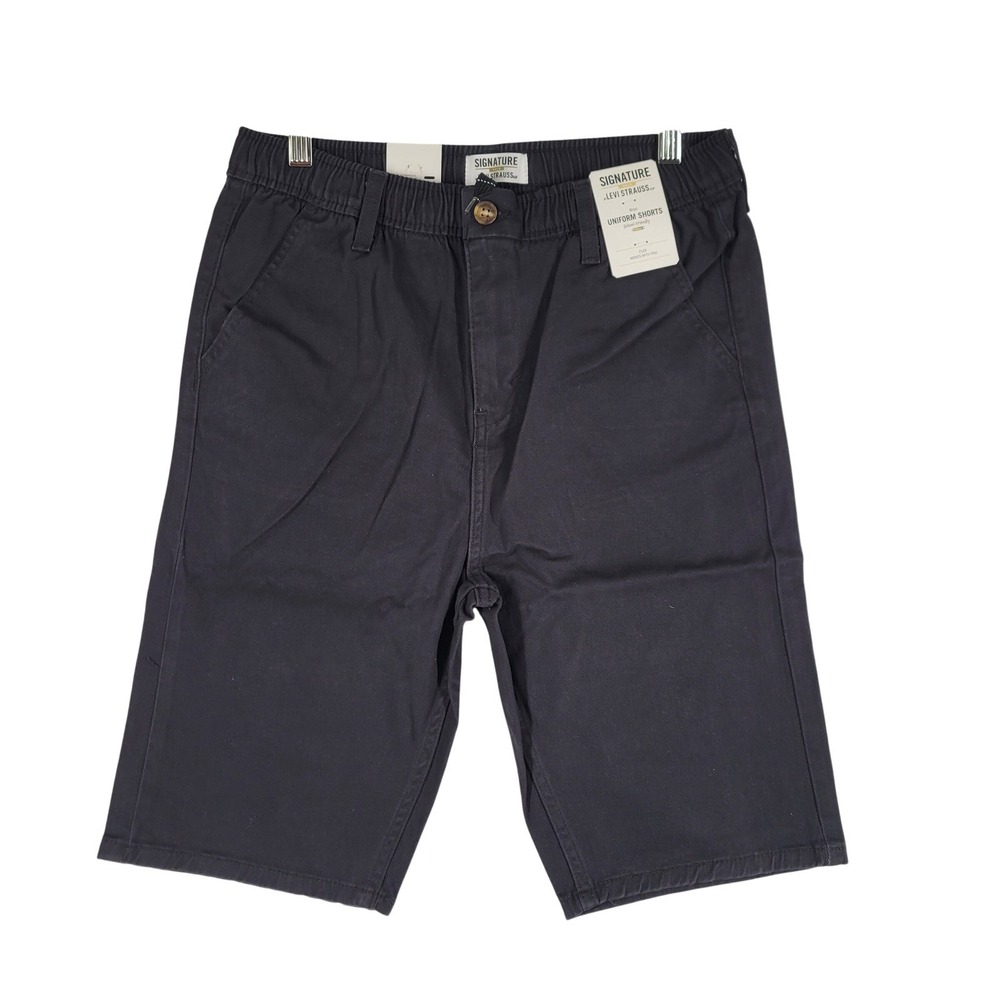 NWT Signature Levi Strauss Boys Uniform‎ Shorts Dark Gray Elastic Waist Size XL